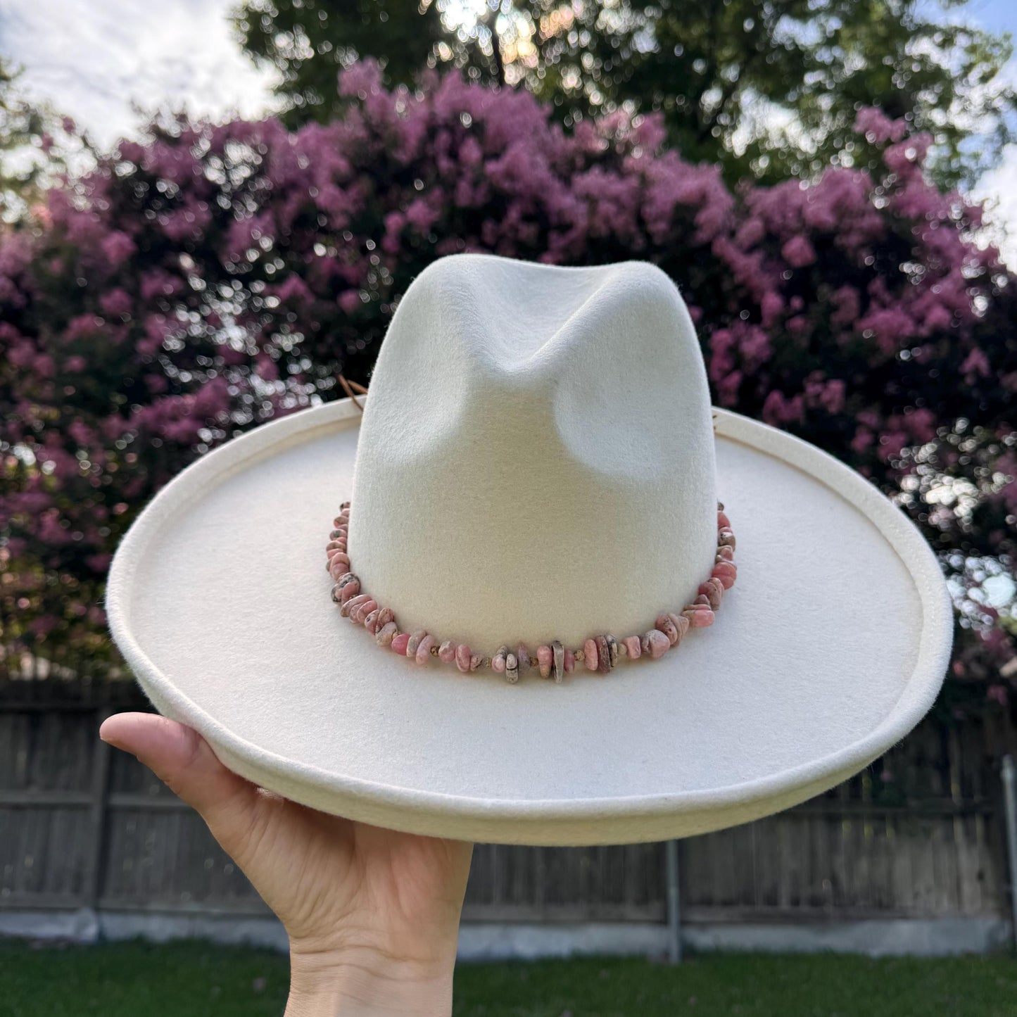 Rhodochrosite & Picture Jasper Hat Band: Vegan Suede Cord