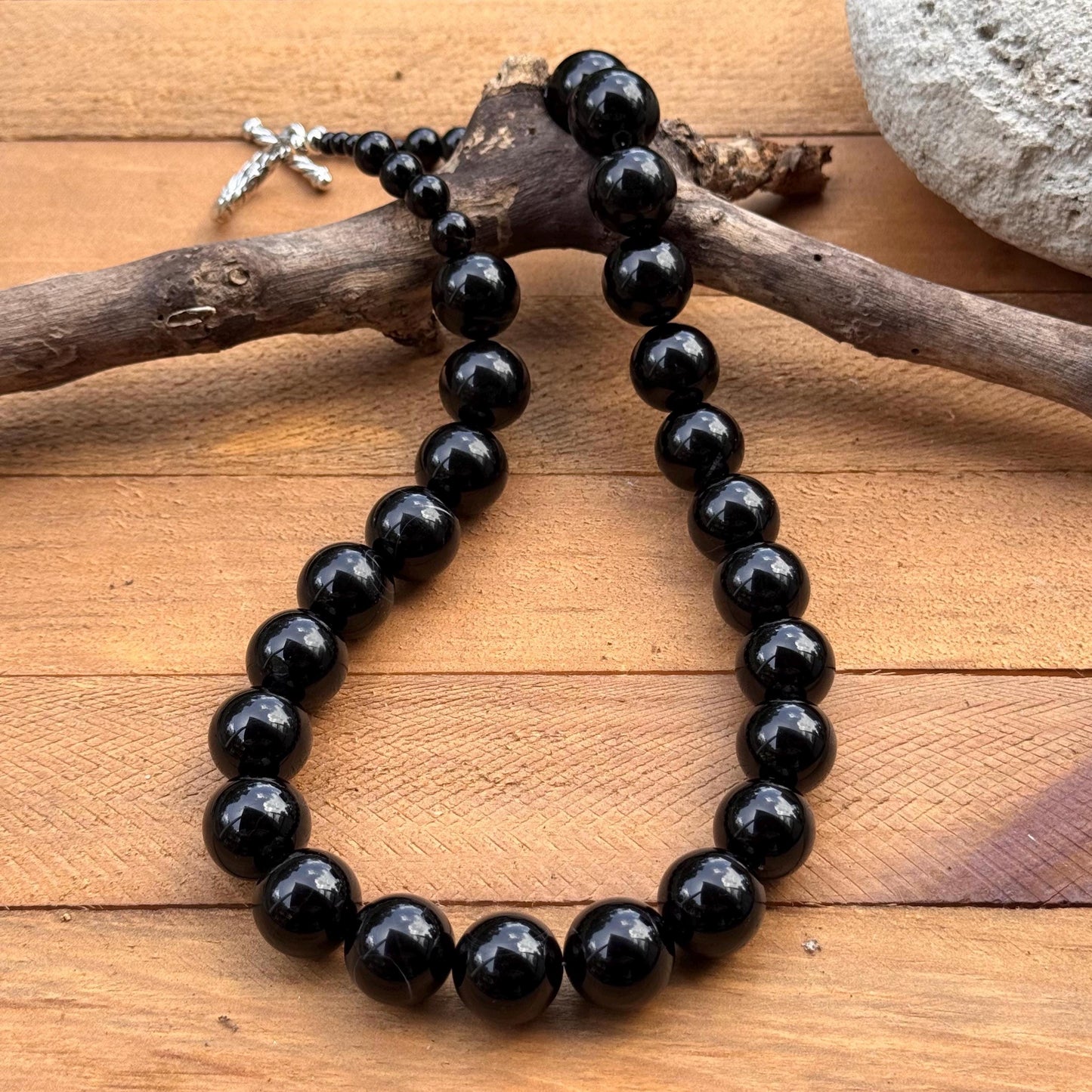 Onyx necklace, chunky black gemstone necklace