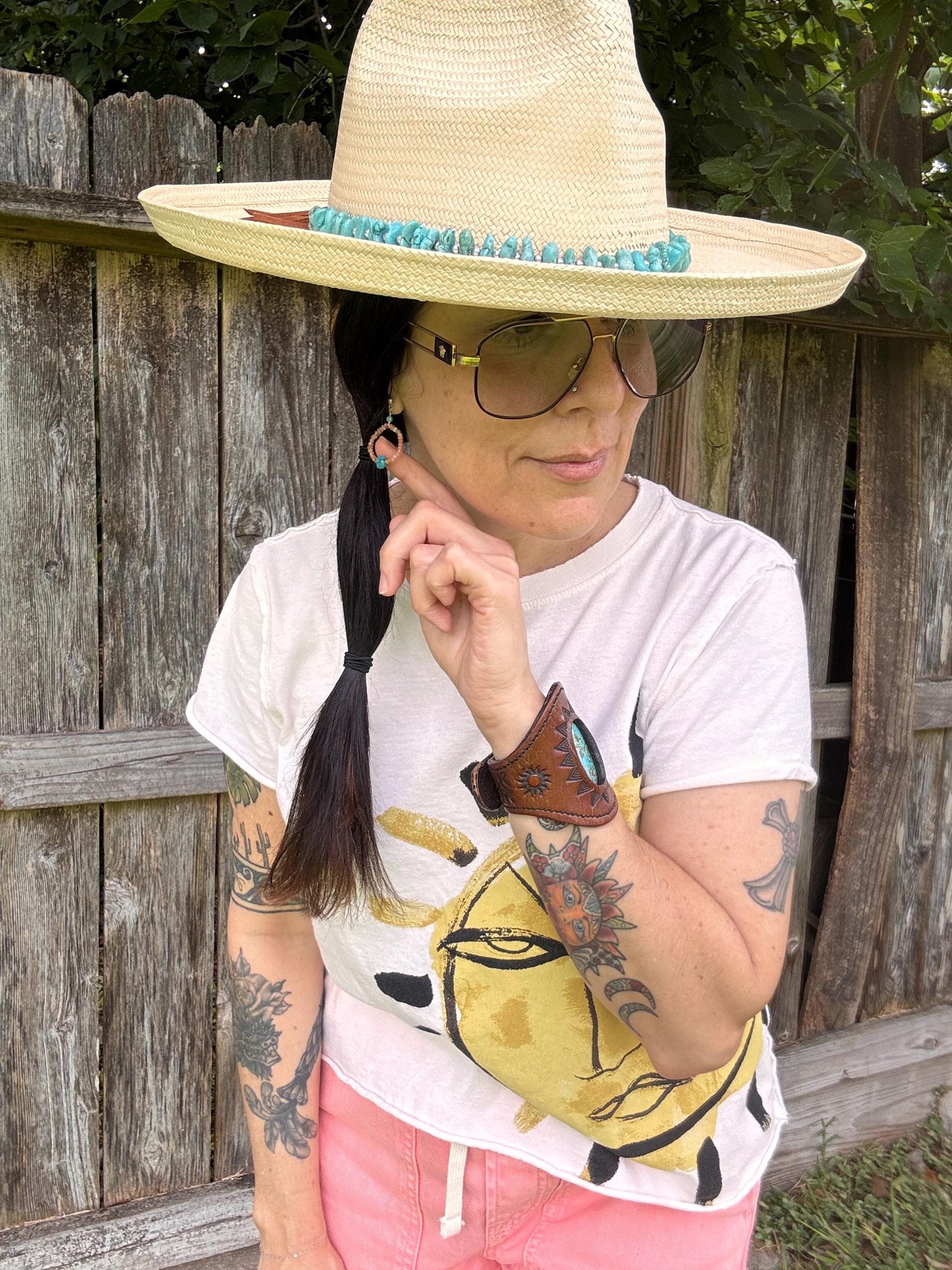 Spiced Turquoise & Sunstone Post Earrings: Handmade Silver Tone Jewelry