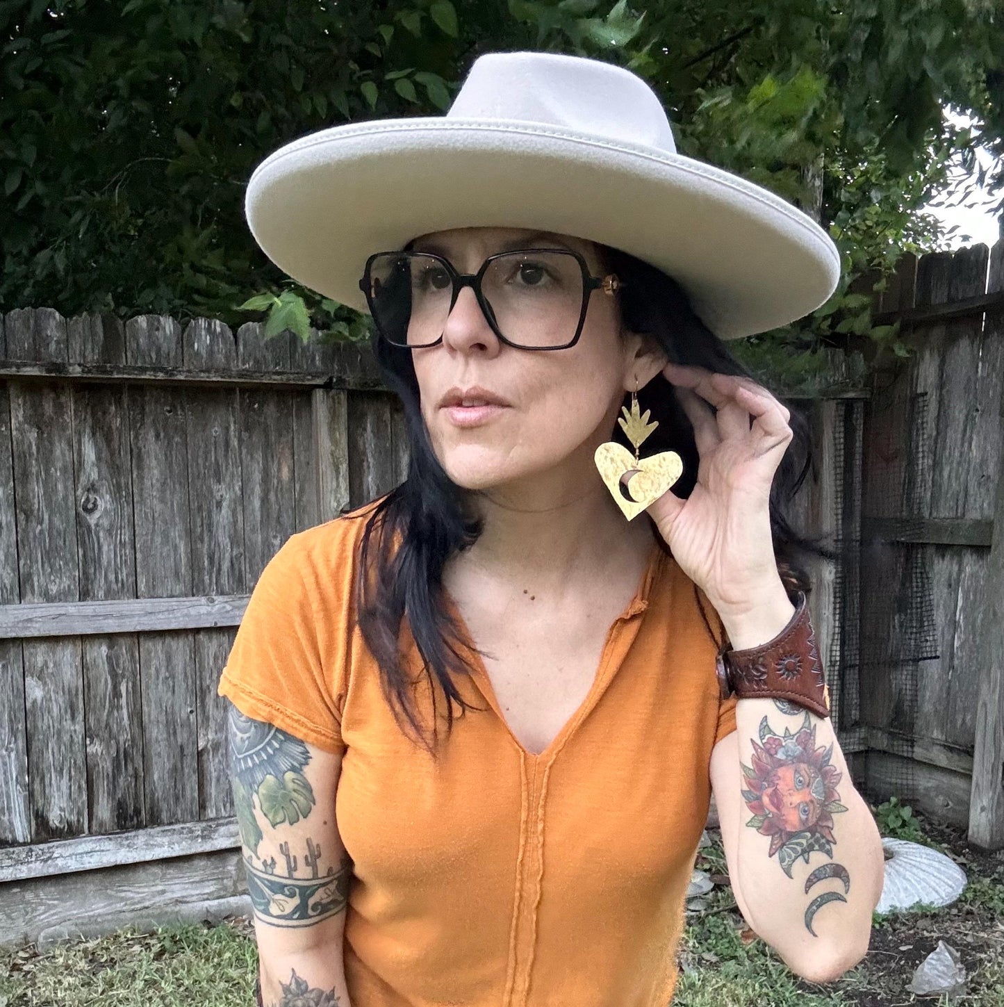 XL Sacred Heart Earrings: Sun & Moon, Brass, Copper or Aluminum