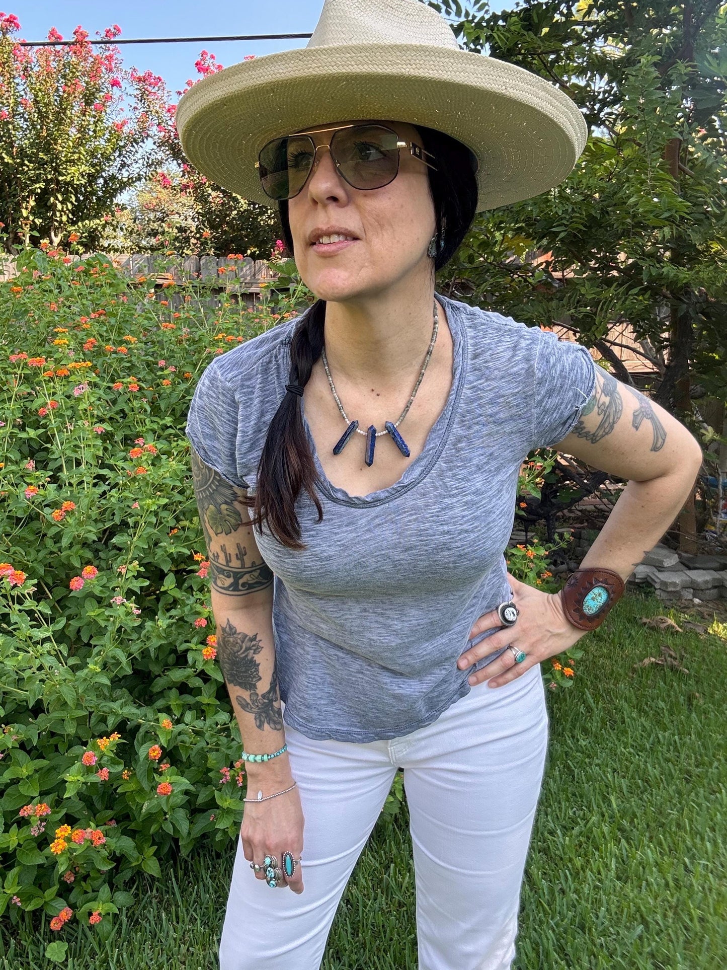 Lapis Lazuli & Labradorite Beaded Necklace: Moonstone Accents