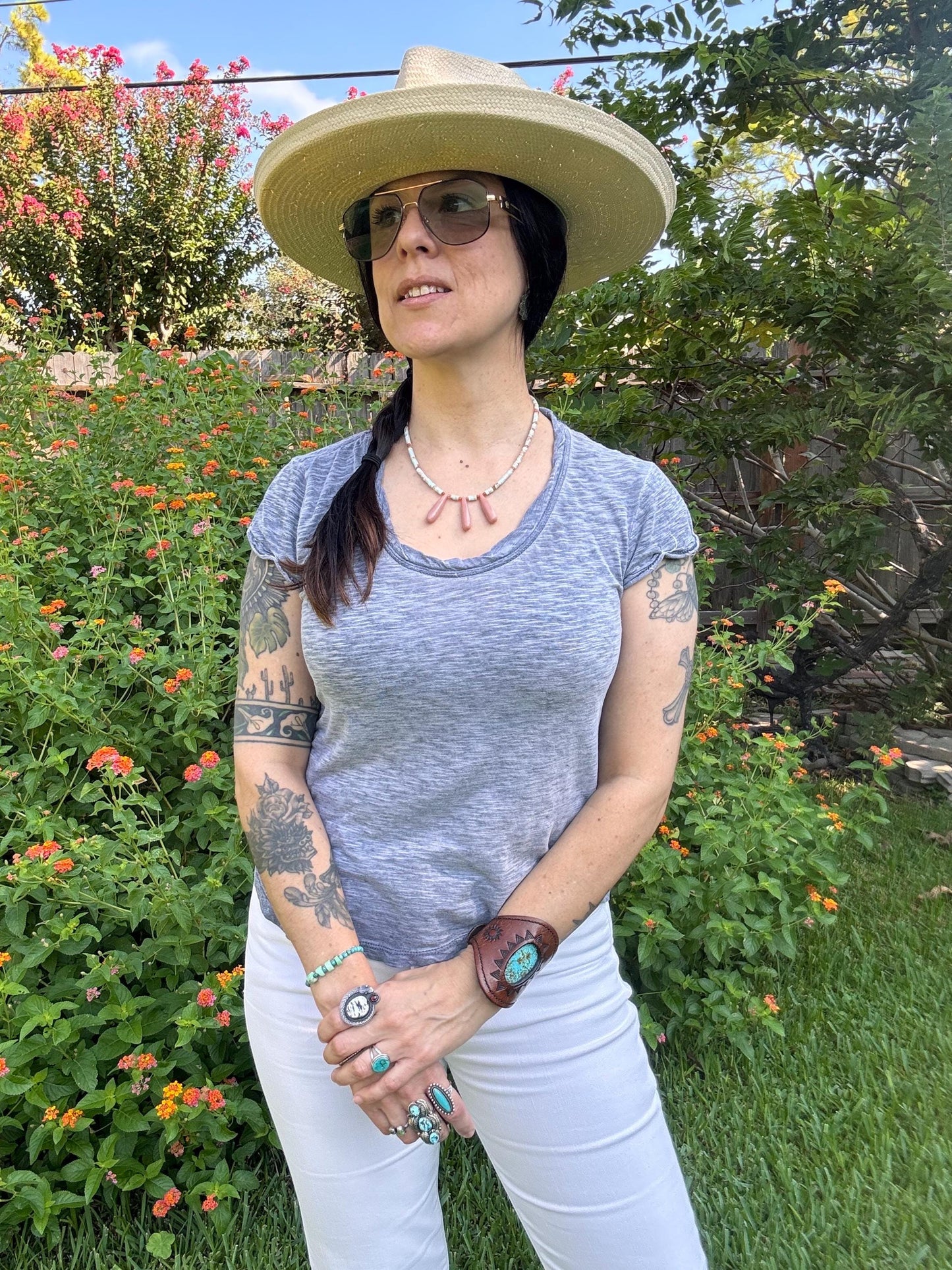 Pink Opal & Aquaterra Jasper Beaded Necklace - Gold Accents