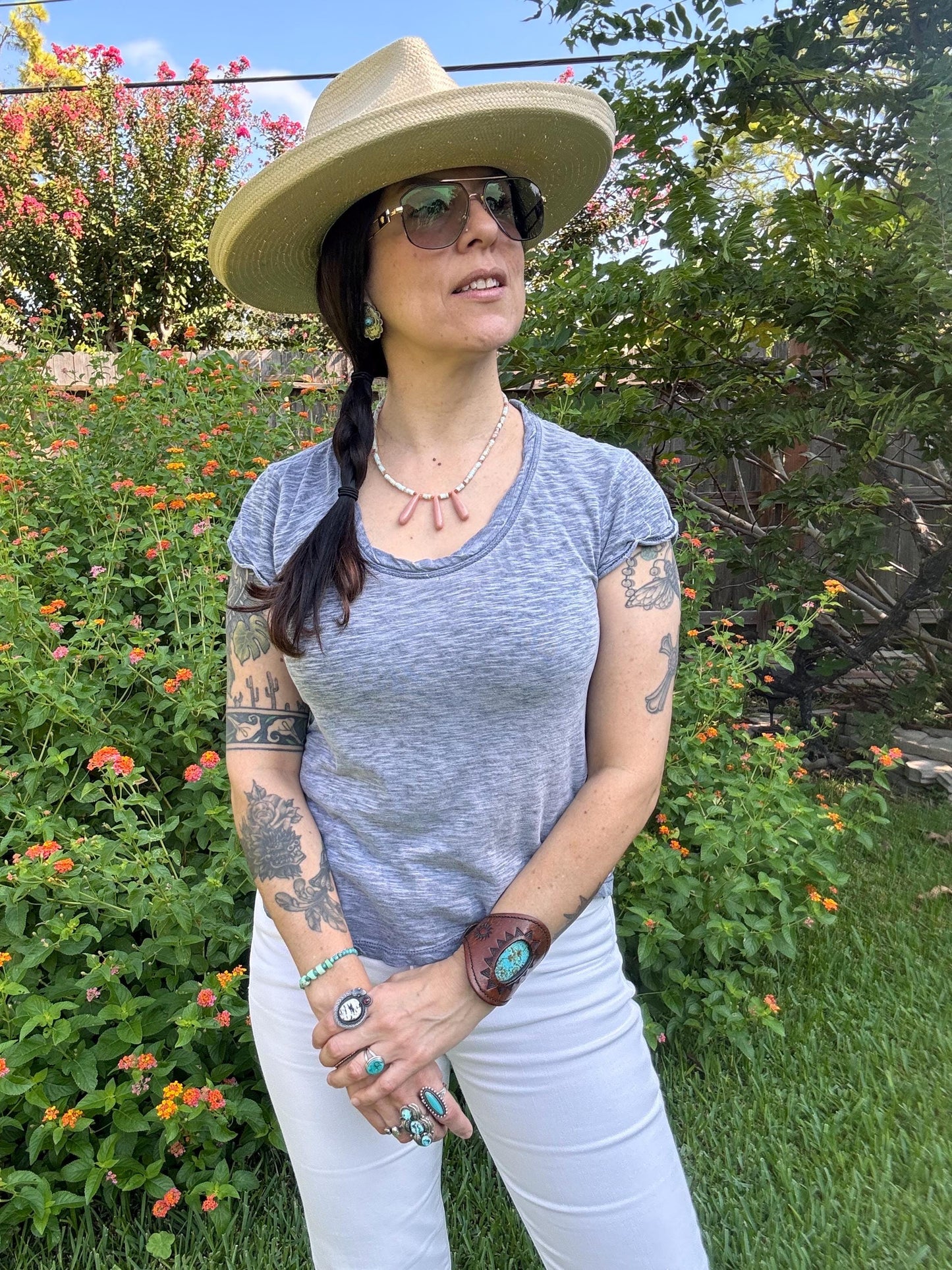 Pink Opal & Aquaterra Jasper Beaded Necklace - Gold Accents