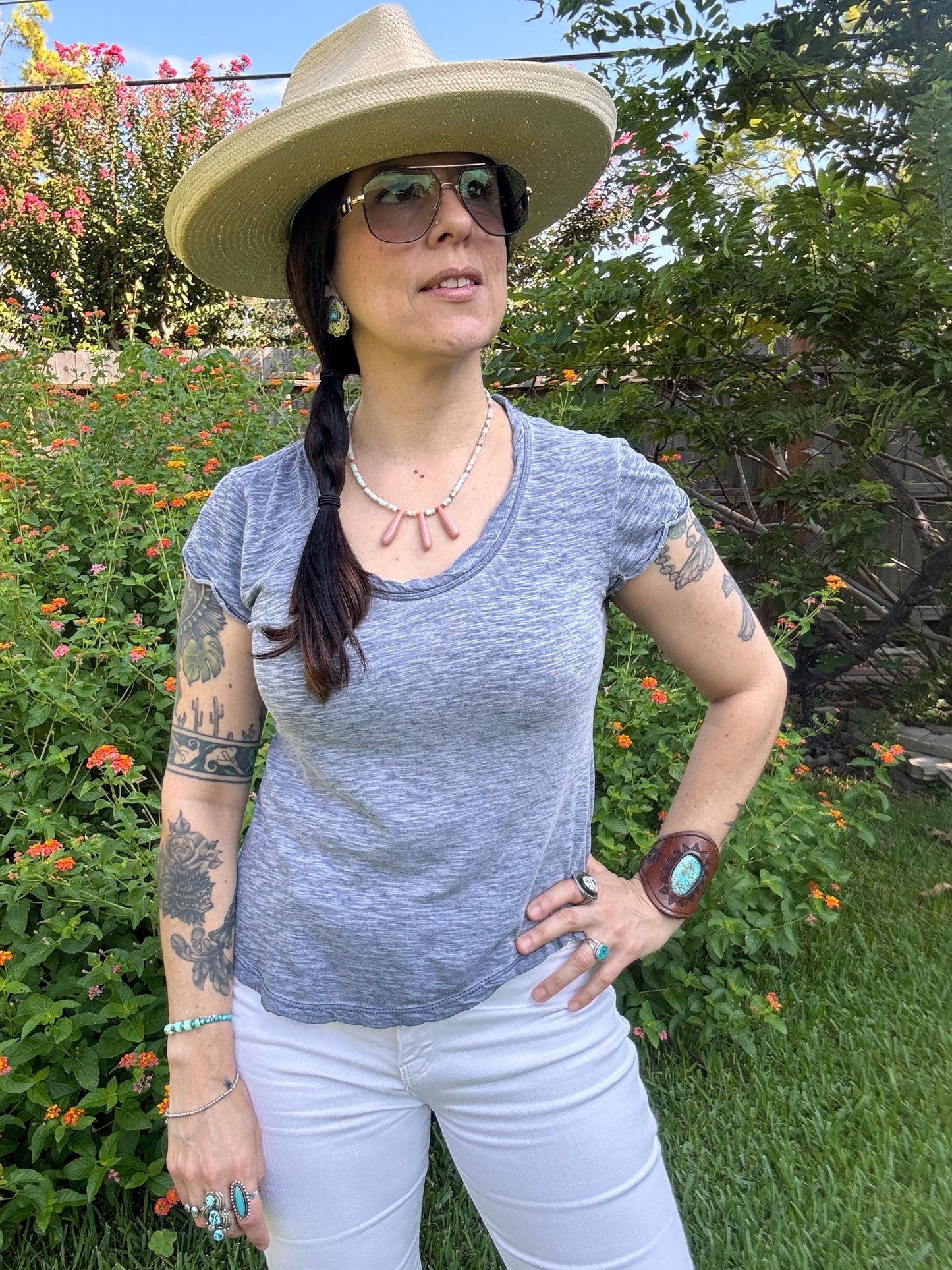 Pink Opal & Aquaterra Jasper Beaded Necklace - Gold Accents