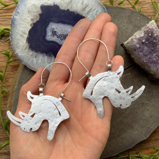 Rhinoceros earrings, rhino hoops, tribal jewelry, safari earrings