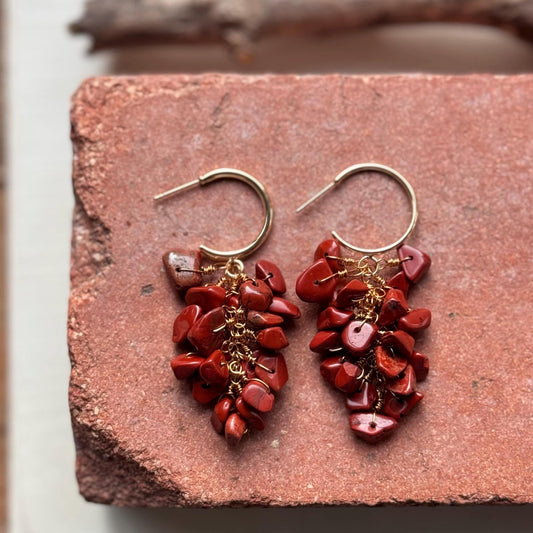 Red Jasper cluster Hoop Earrings: Handmade Ristra dangles