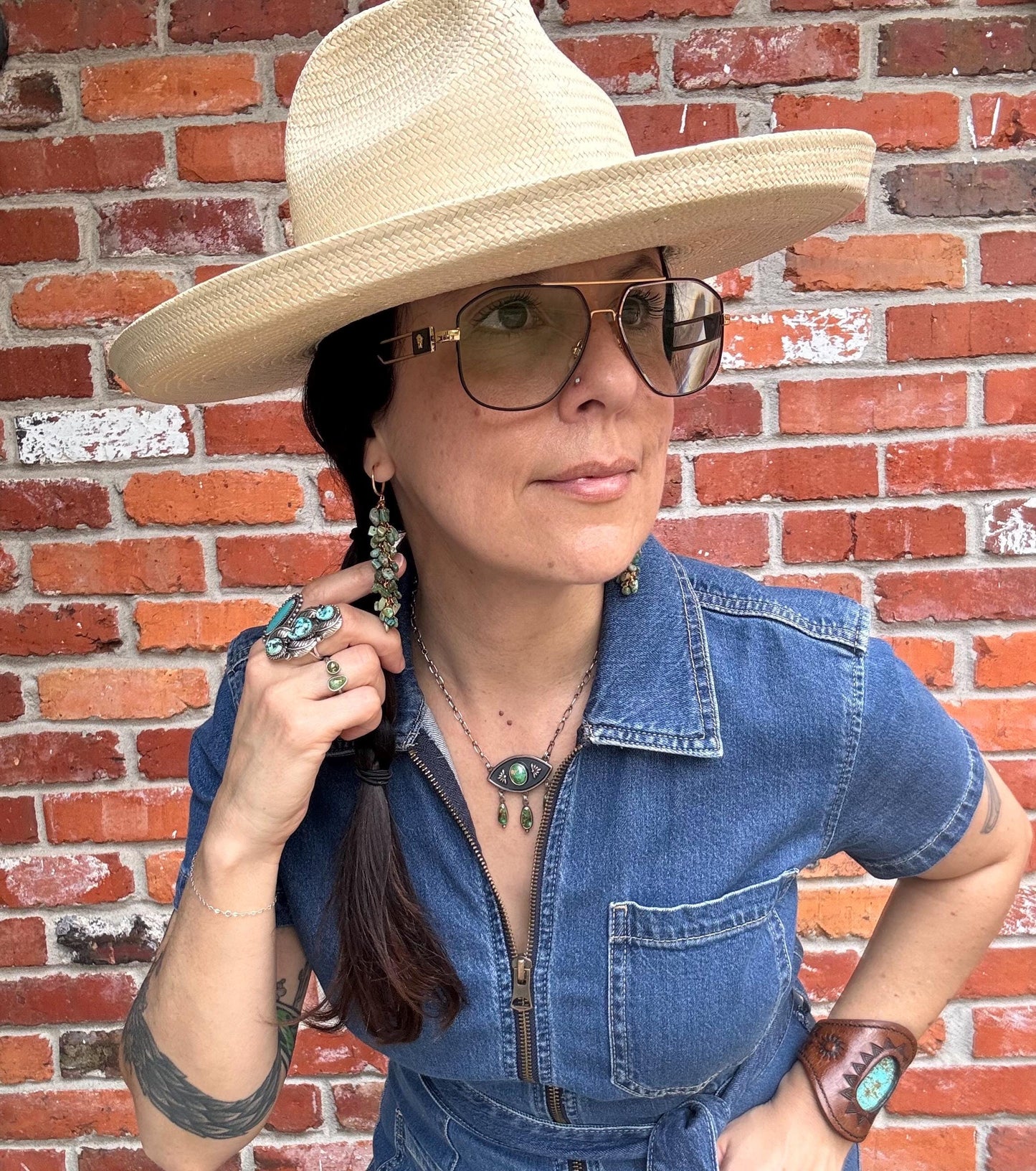 Turquoise cluster Hoop Earrings: wire wrapped, Handmade