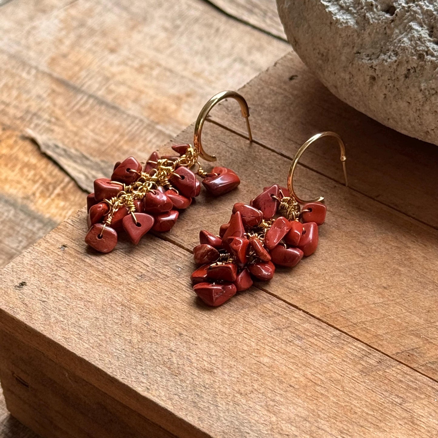 Red Jasper cluster Hoop Earrings: Handmade Ristra dangles