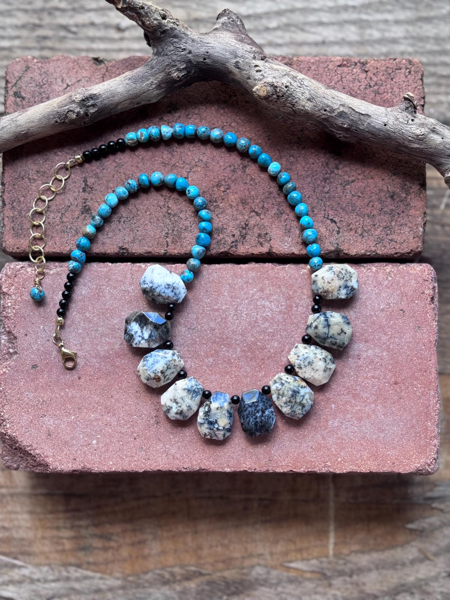 Dendritic Opal & Turquoise Necklace: Rustic Southwestern Style