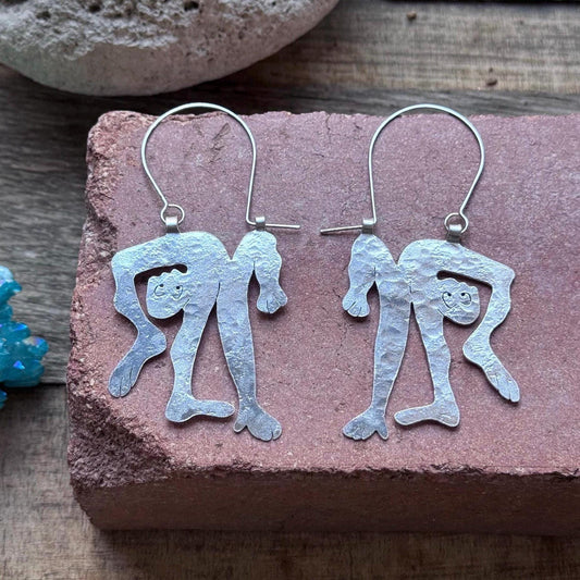 Handmade contortionist Earrings: Aluminum, Copper, or Brass