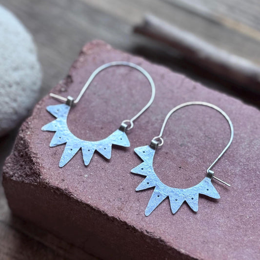 Handmade Sun Hoop Earrings: Mixed Metal Tribal Earrings