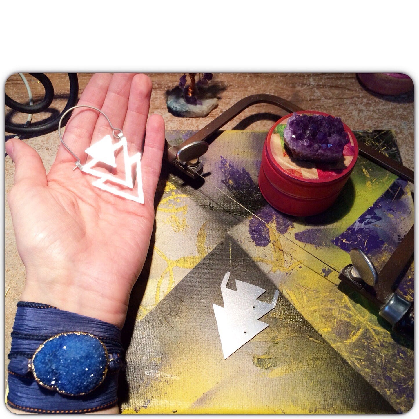 Metal Triangle hoop earrings, metalwork hoops, geometric jewelry, sculptural earrings