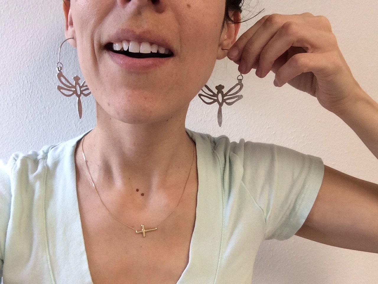 Handmade Dragonfly Hoop Earrings: Aluminum or Brass Insect Jewelry