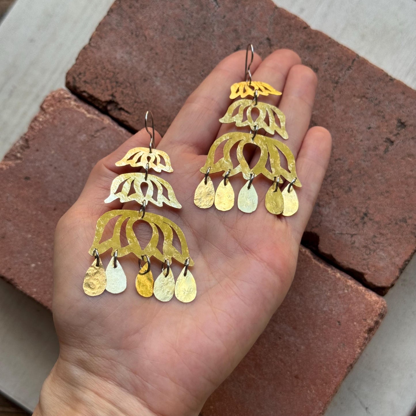 Brass Chandelier Earrings | Lotus Inspired mixed metal