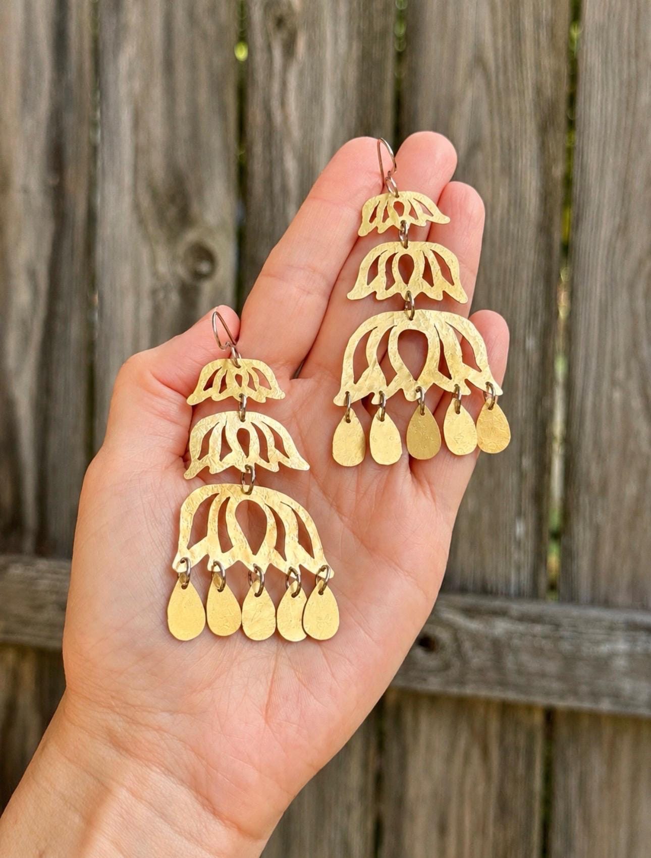 Brass Chandelier Earrings | Lotus Inspired mixed metal