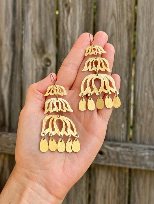 Brass Chandelier Earrings | Lotus Inspired mixed metal