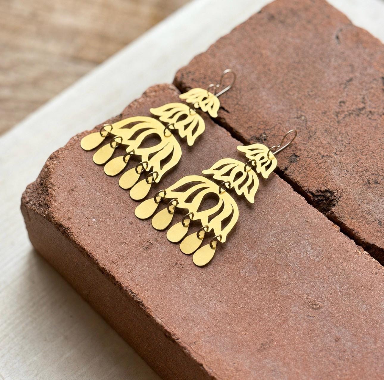 Brass Chandelier Earrings | Lotus Inspired mixed metal
