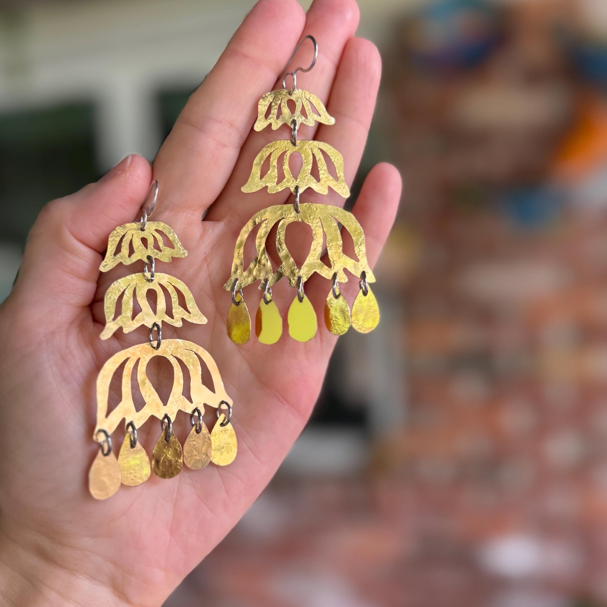 Brass Chandelier Earrings | Lotus Inspired mixed metal
