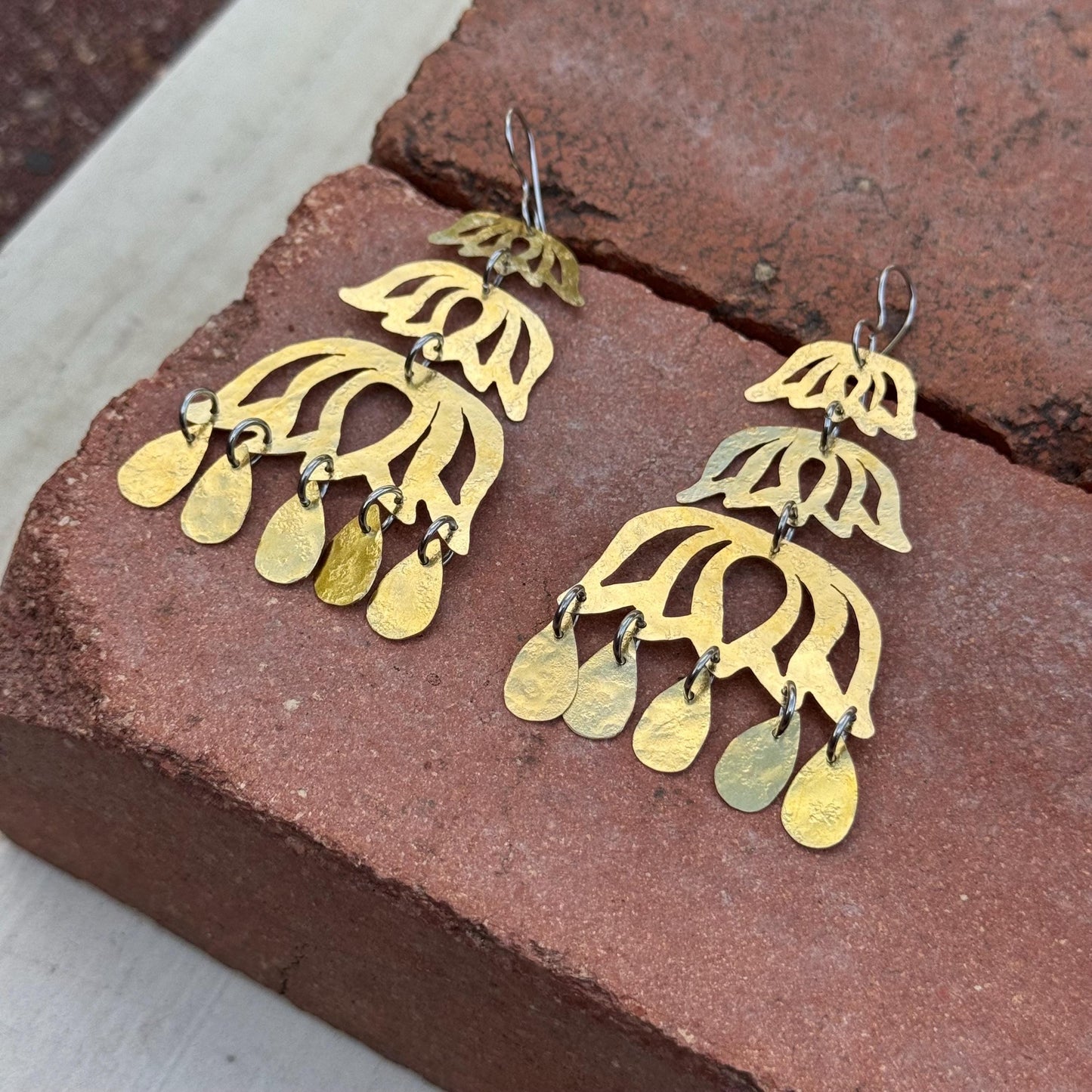 Brass Chandelier Earrings | Lotus Inspired mixed metal