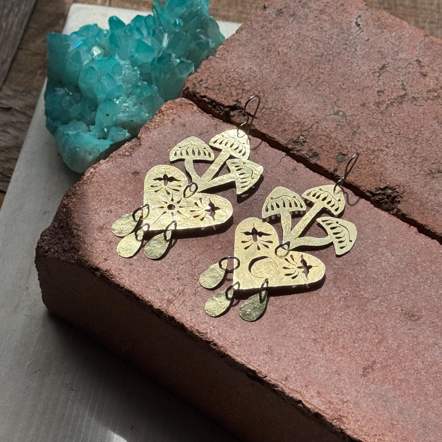 Sacred Celestial Mushroom Earrings, mixed metal