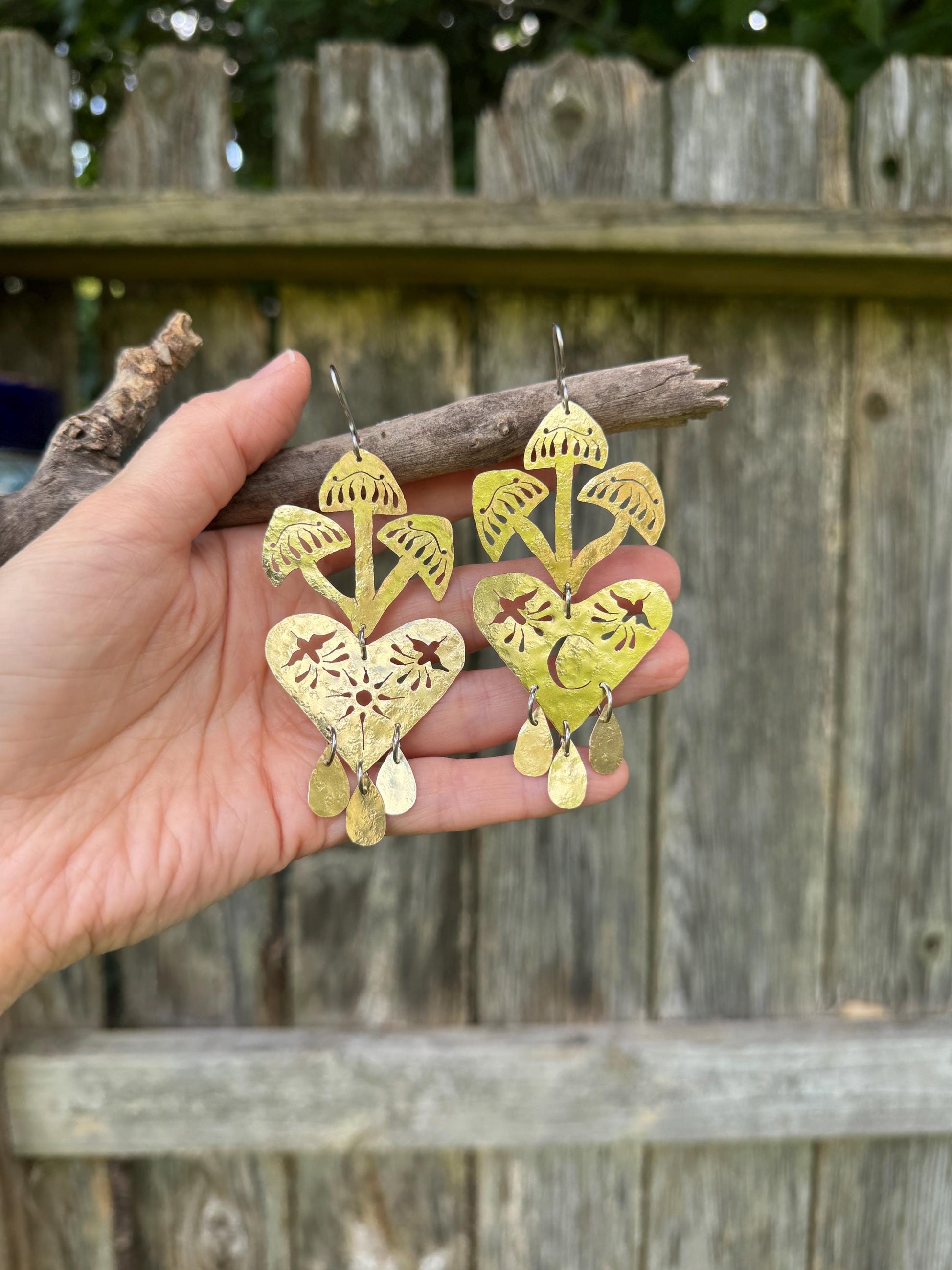 Sacred Celestial Mushroom Earrings, mixed metal
