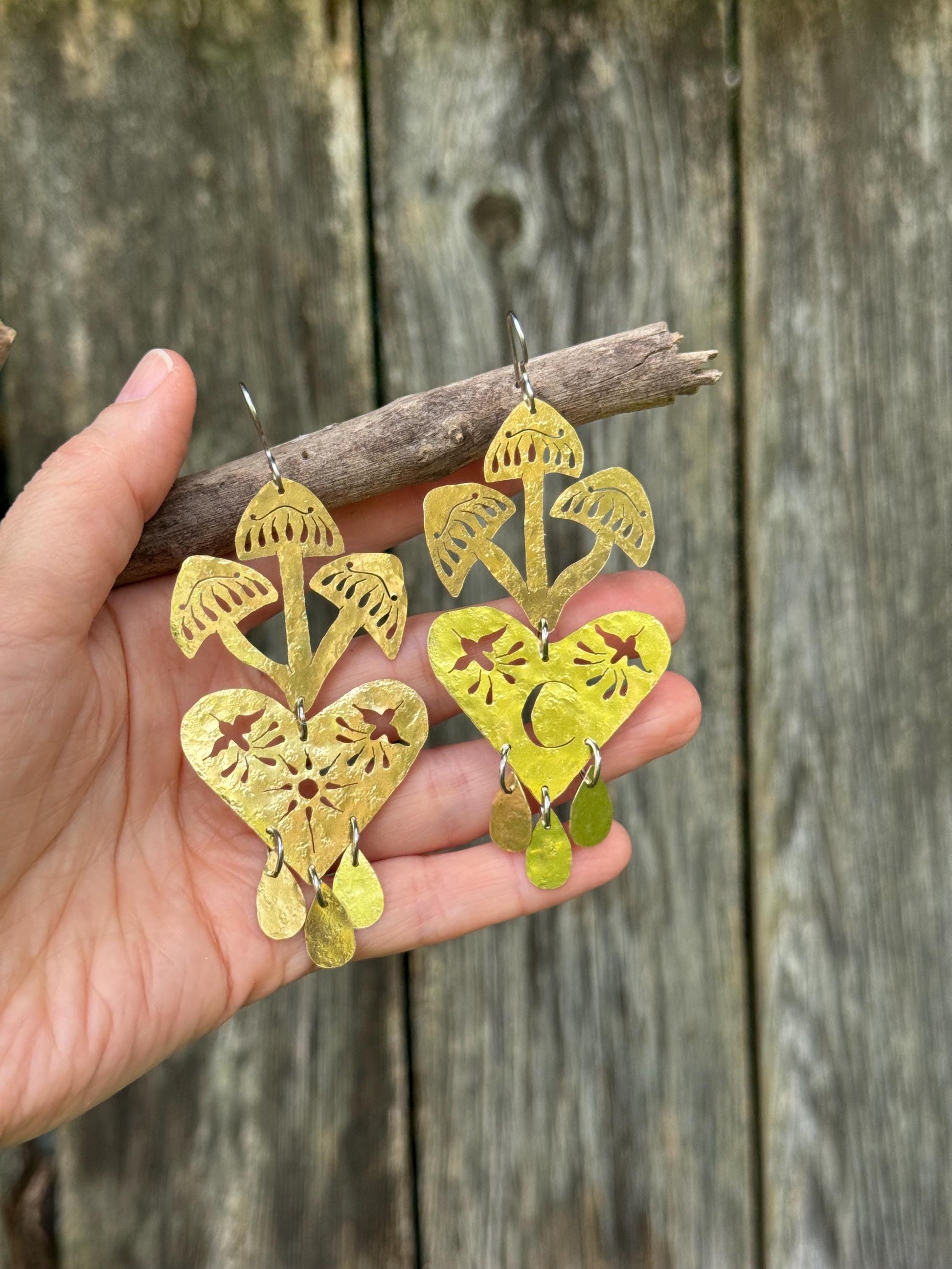 Sacred Celestial Mushroom Earrings, mixed metal