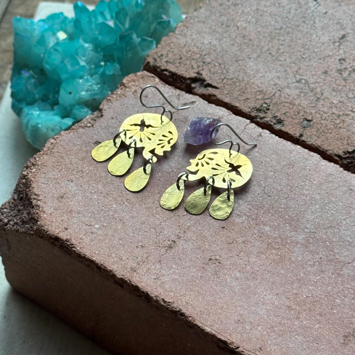 Día de los Muertos Skull Earrings | Mini Sacred Flight Brass Statement Earrings | Mexican folk Inspired Jewelry