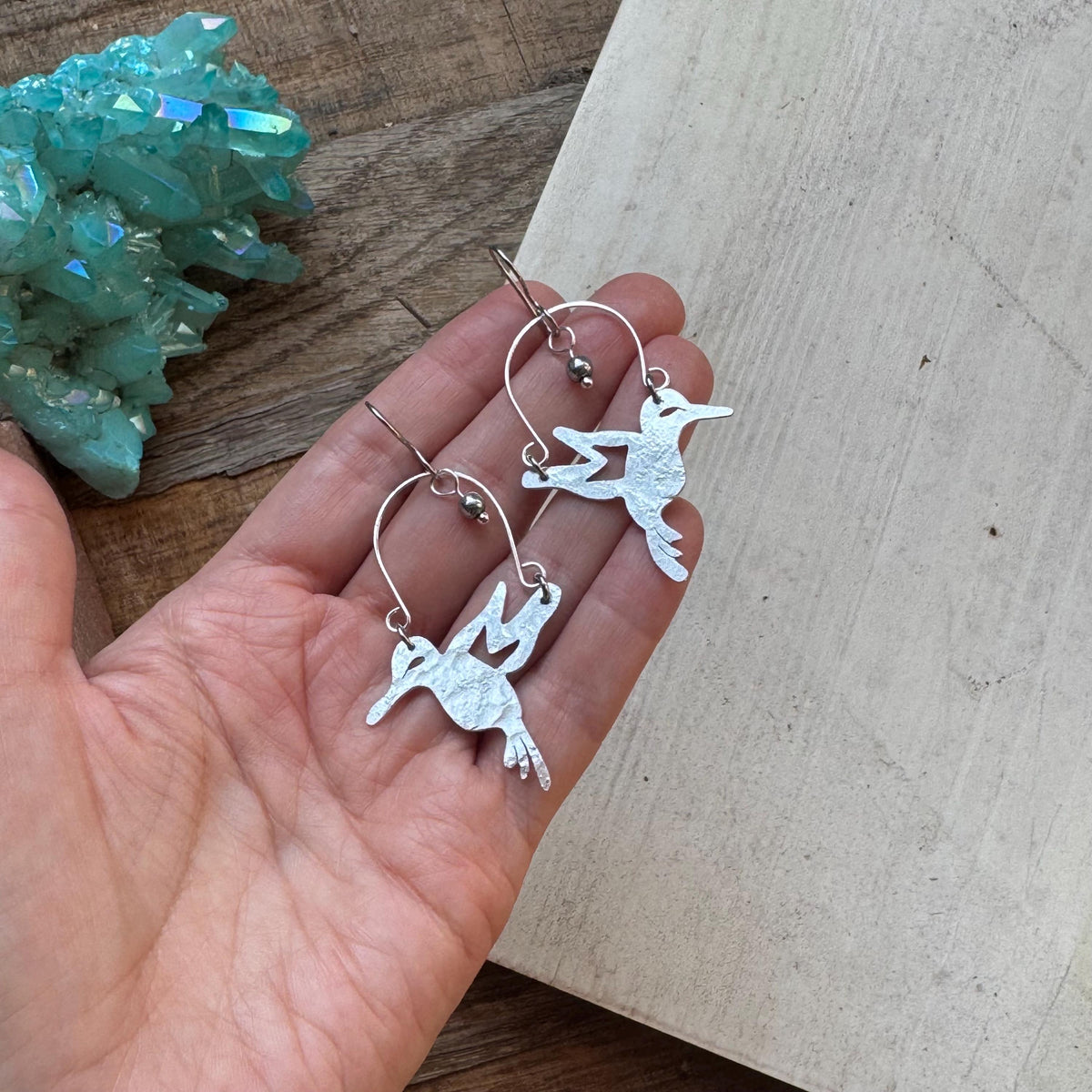 Mini Hummingbird dangle Earrings: Hand-Cut Bird Jewelry
