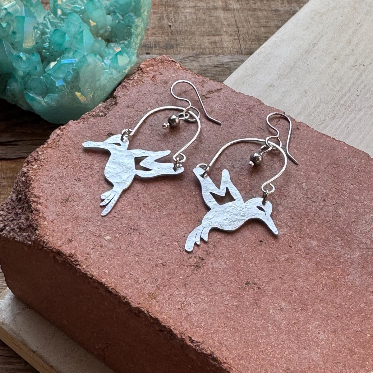 Mini Hummingbird dangle Earrings: Hand-Cut Bird Jewelry