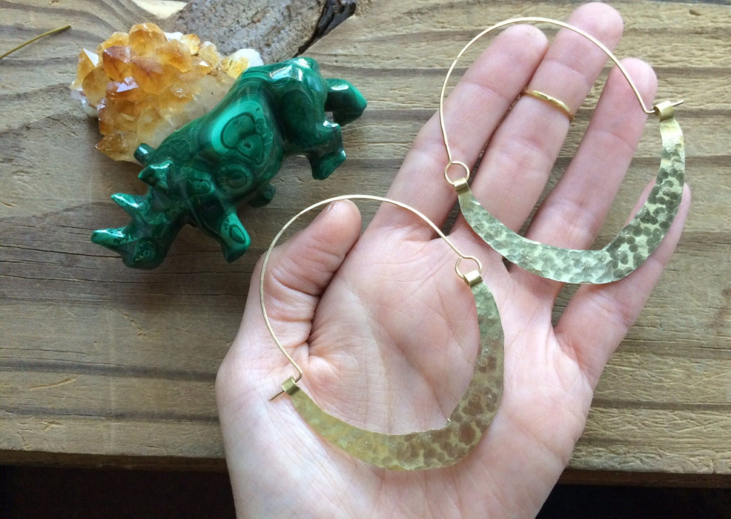 Rustic Metal Hoop Earrings: Handmade Bent Crescent Design