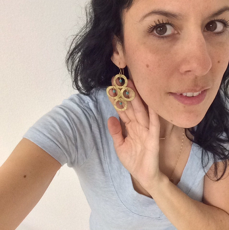 Handmade Metal Circle Chandelier Earrings with Magnesite Beads