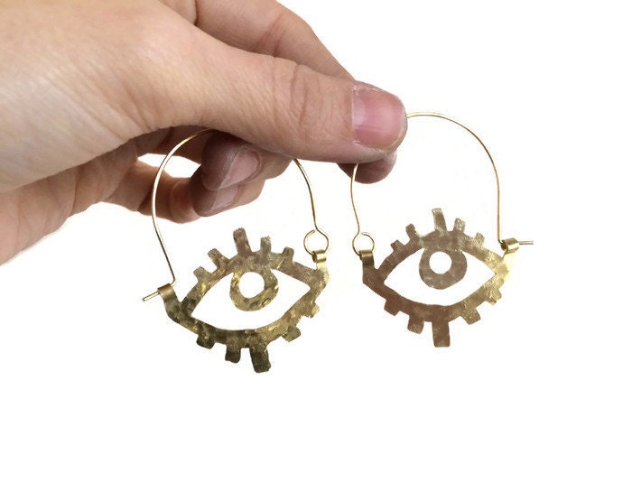 Handmade Metal Eye Hoop Earrings: Copper, Brass, or Aluminum