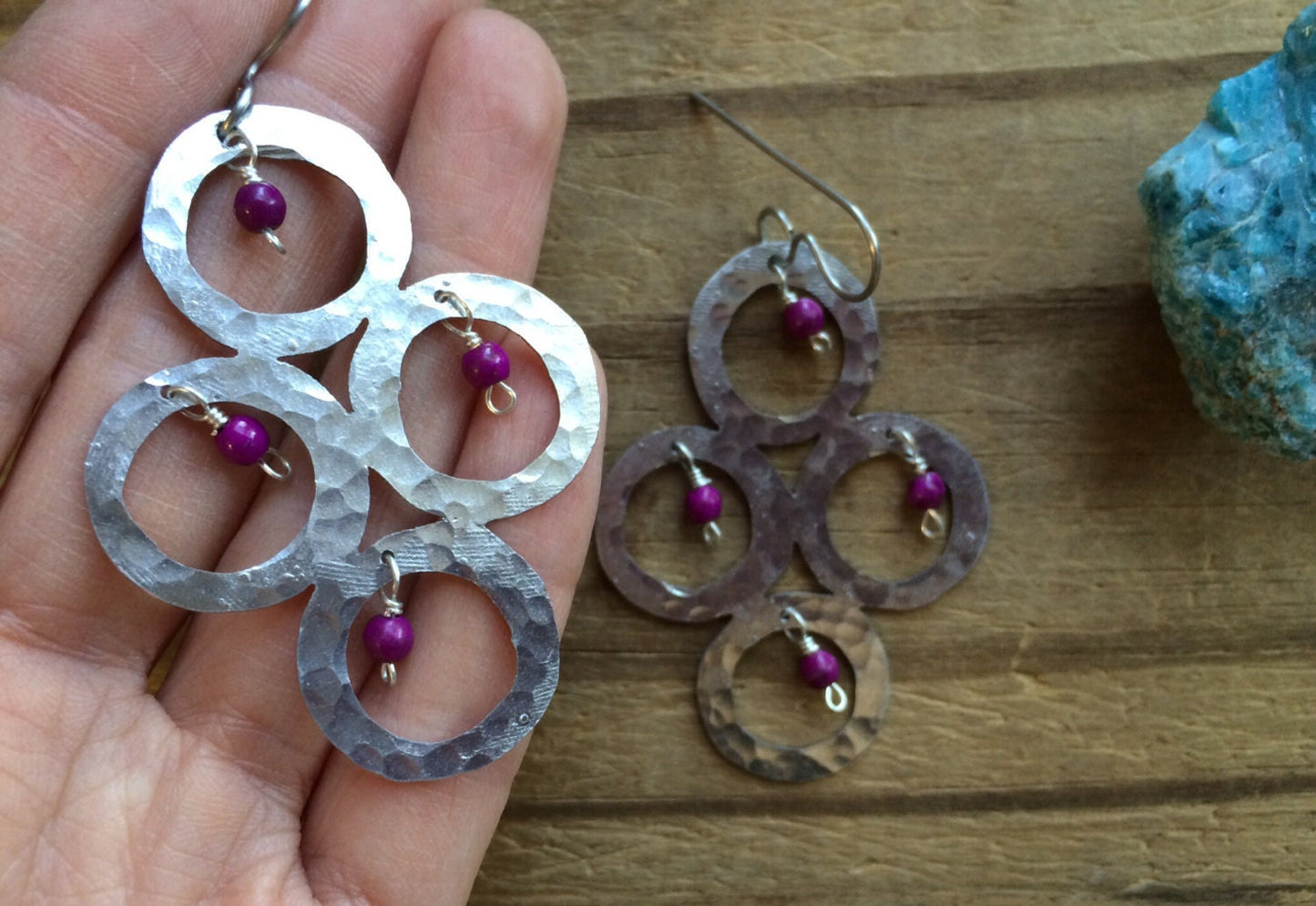 Handmade Metal Circle Chandelier Earrings with Magnesite Beads