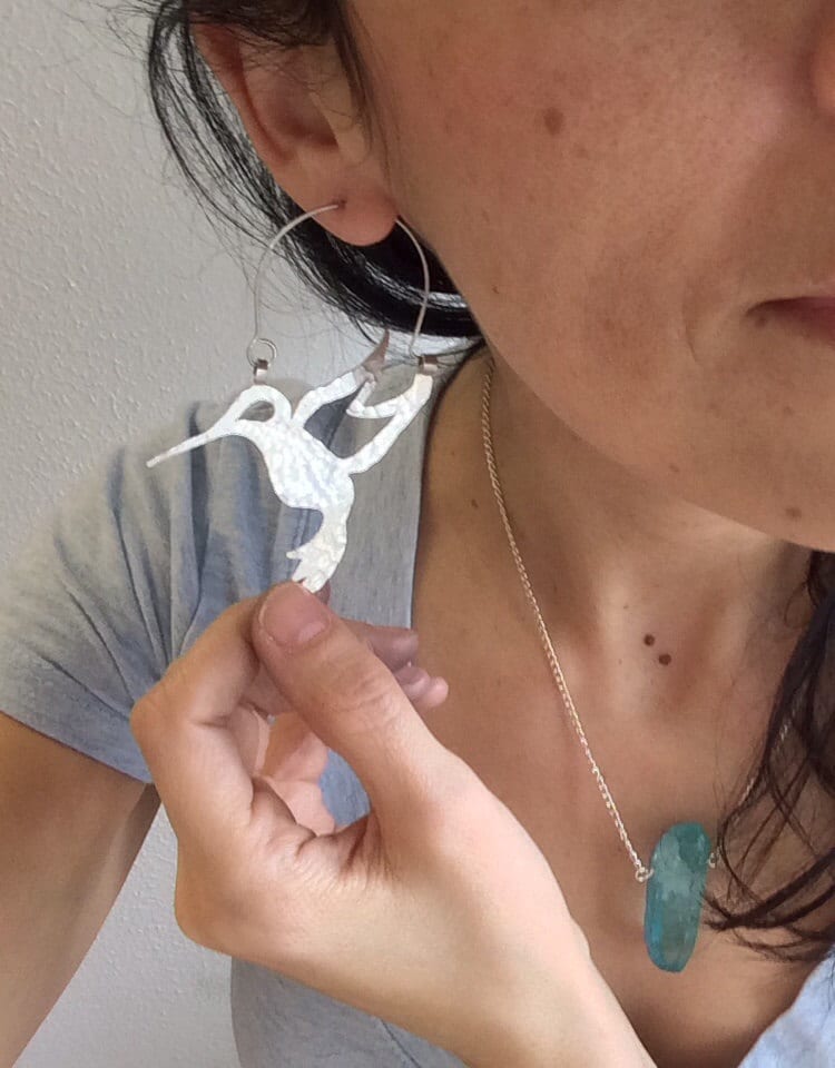 Handmade Hummingbird Hoop Earrings: Aluminum Bird Jewelry