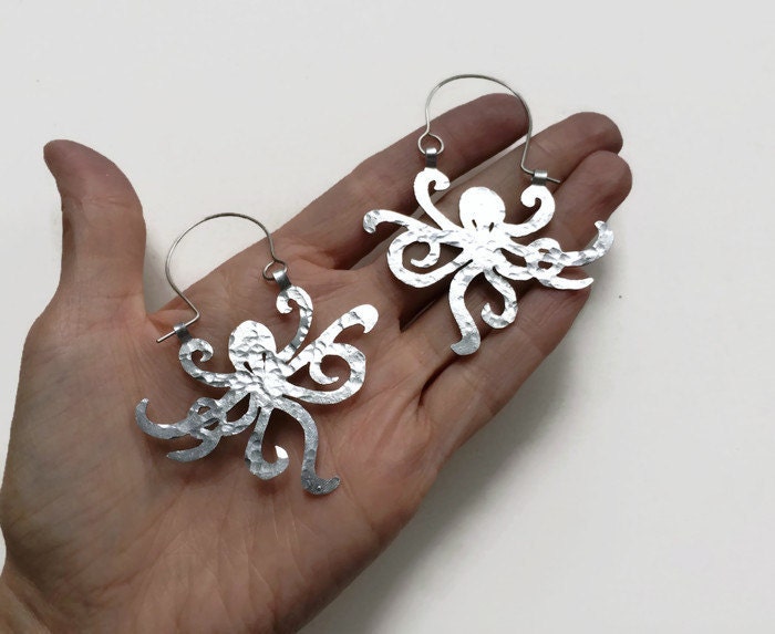 Handmade Metal Octopus Hoop Earrings: Ocean Jewelry