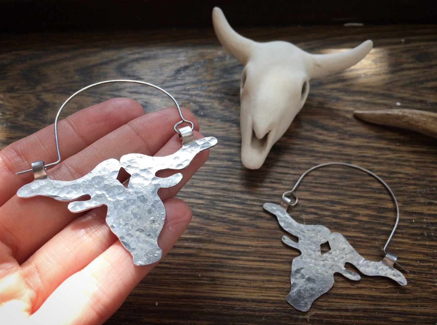 Handmade Longhorn Hoop Earrings: Brass, Copper, or Aluminum