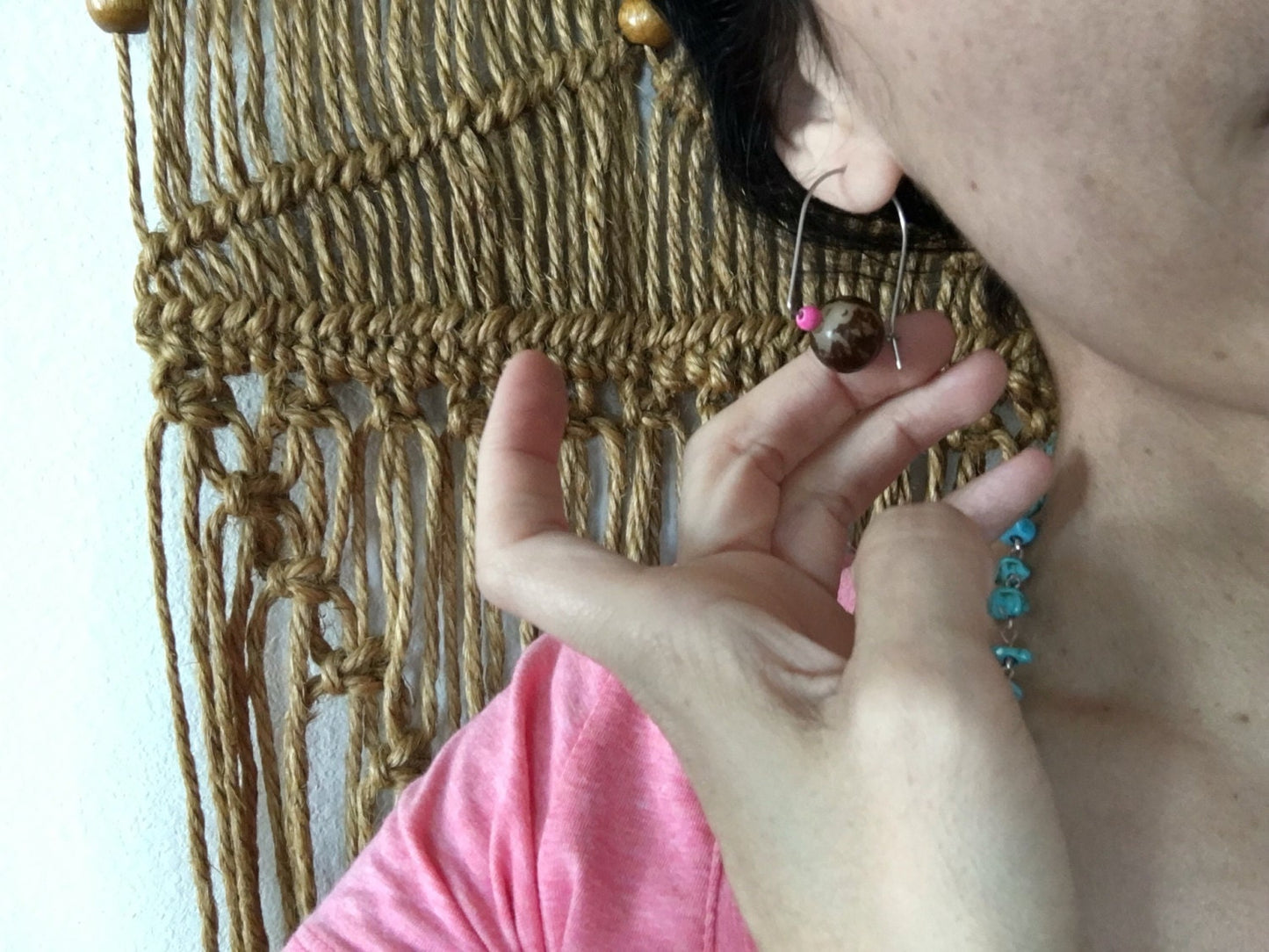 Bodhi Seed Hoop Earrings: Stainless Steel, Magnesite Accent