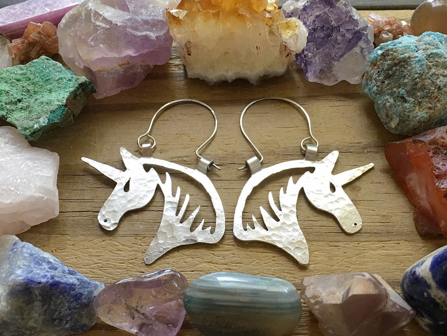 Handmade Unicorn Hoop Earrings: Aluminum or Copper